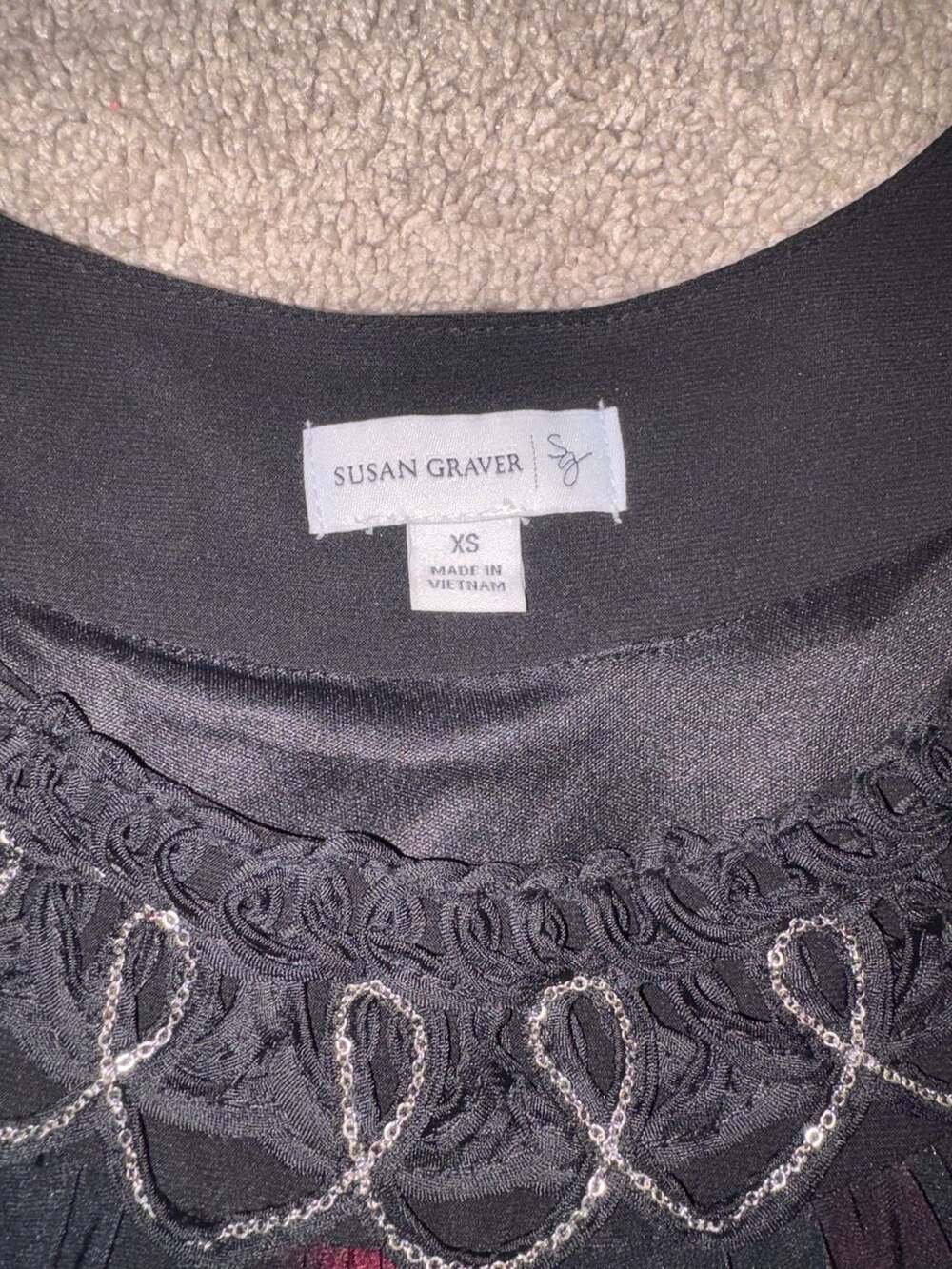 Susan Graver Black and Red Embellished Neck Sleeveless Dress Size XS
